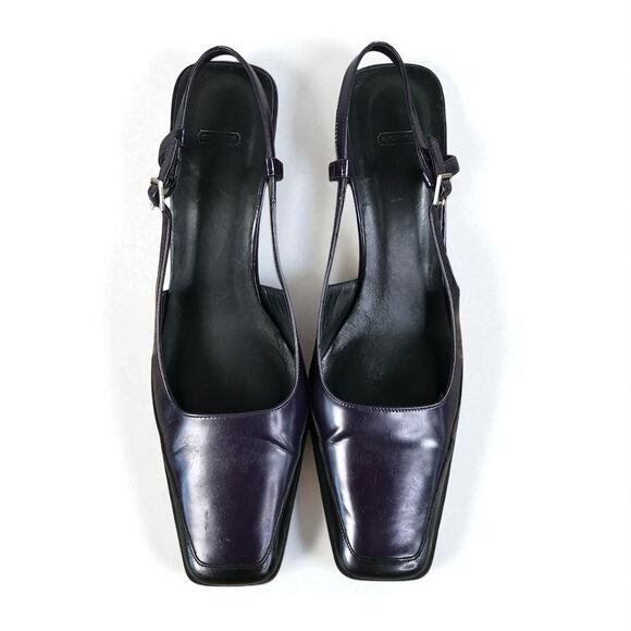 COACH VTG Italian Leather Slingback Pump Heels Sz 8 B Black/Plum Party Rare Y2K - Picture 8 of 11